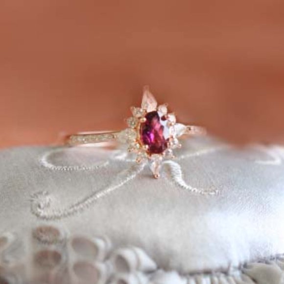 Natural Gemstone Ring Gold Vermeil Red Garnet ring for Her Retro Open Ring - Picture 8 of 11